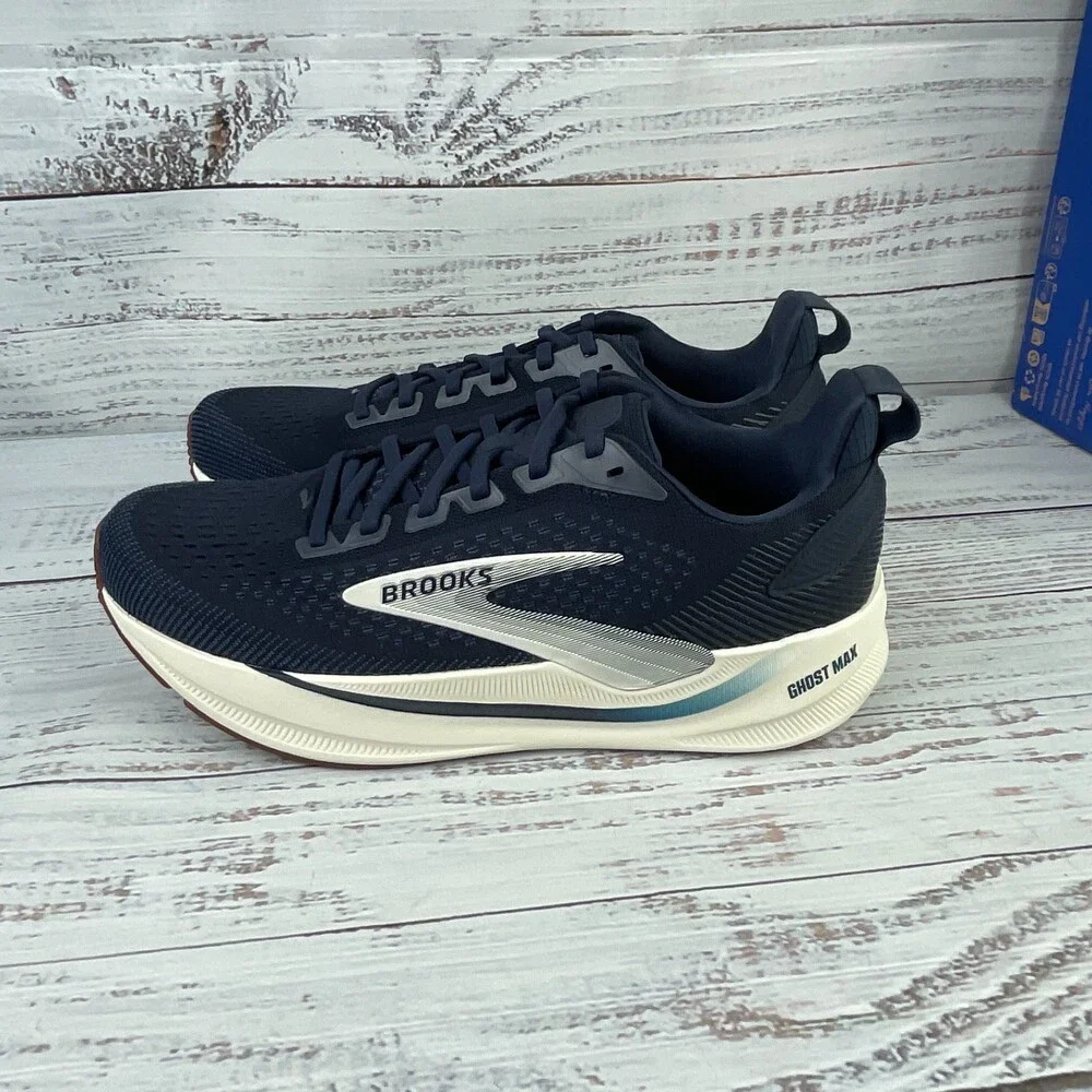 Brooks Ghost Max 4 Mens Sz 10.5 2E Wide Running Shoes Navy Biscuit